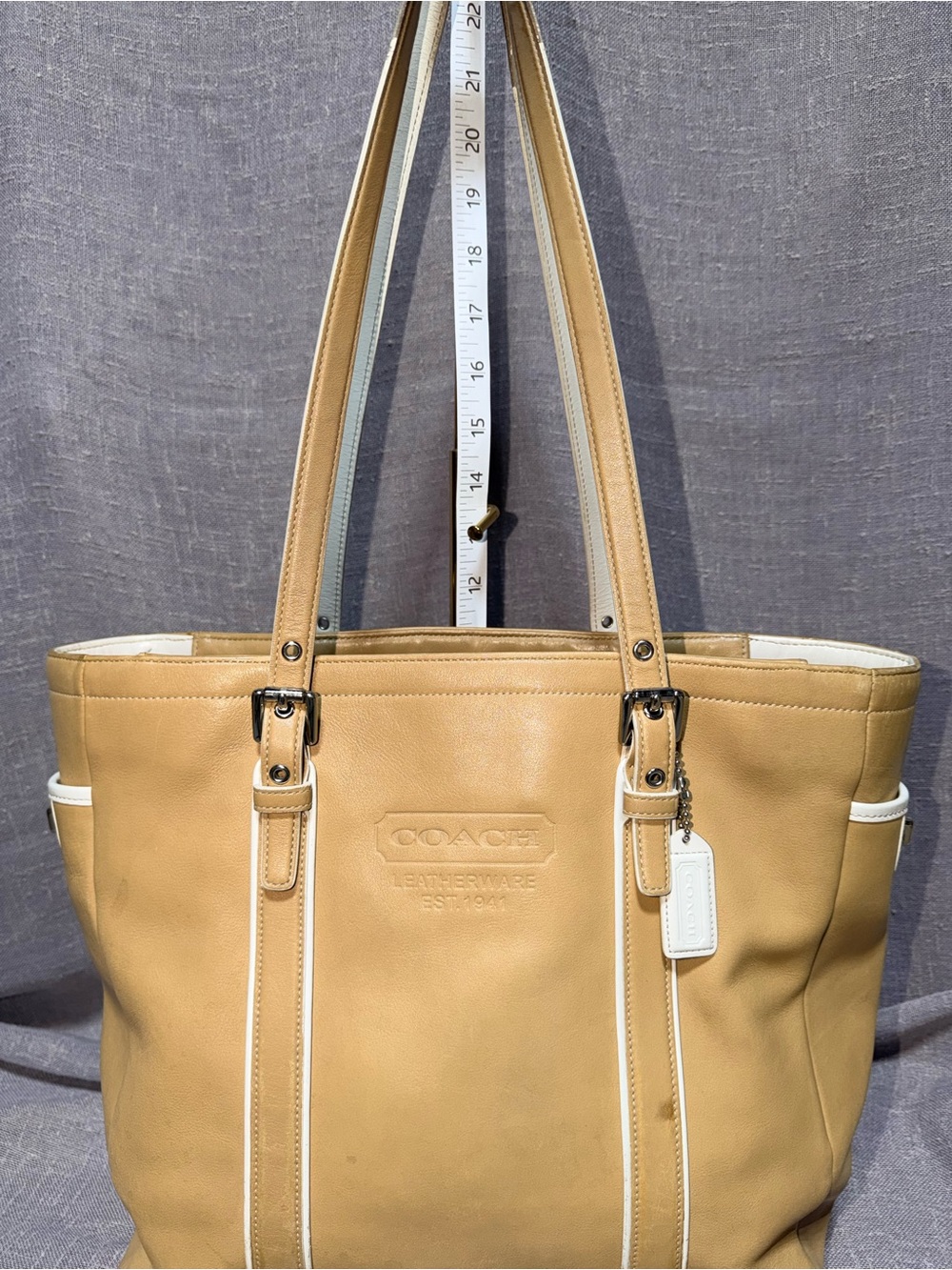 Coach Tan Leather Tote with White Trim